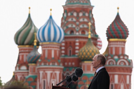 Russia's President Vladimir Putin gives a speech during the Victory Day military parade