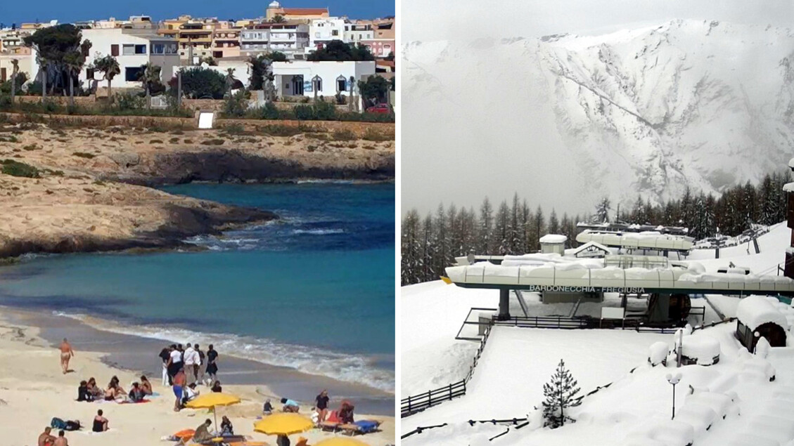 Pazza primavera, dai bagni a Lampedusa ai metri di neve a Bardonecchia