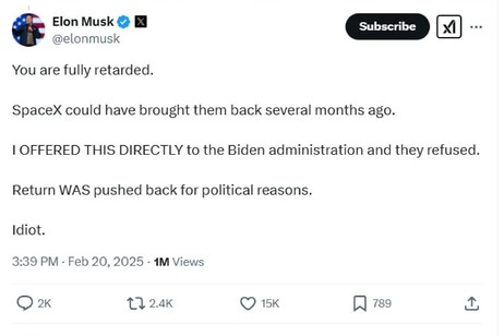 il post di Musk