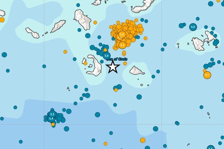 Mappa dei terremoti avvenuti durante los ciame sismico iniziato il 27 gennaio 2025 nell’area&nbsp; delle Cicladi (fonte: EMSC-CSEM – INGV)