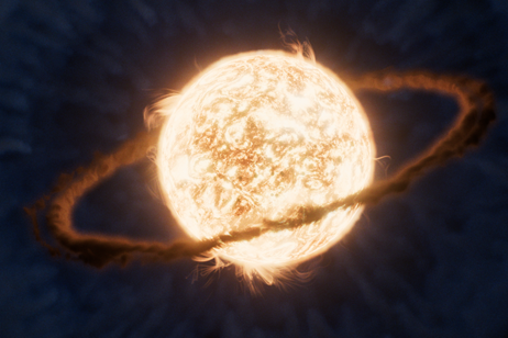 Rappresentazione artistica della scia di gas caldi lasciata dal pianeta precipitato verso la sua stella (fonte: NASA, ESA, CSA, Ralf Crawford/STScI)