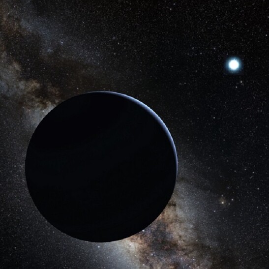 Rappresentazione artistica del Pianeta 9 (fonte: Tom Ruen; la Via Lattea sullo sfondo: ESO, da Wikipedia)&nbsp;