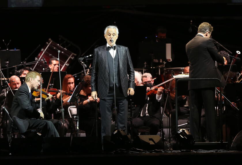 Andrea Bocelli performs in the Mexican Caribbean