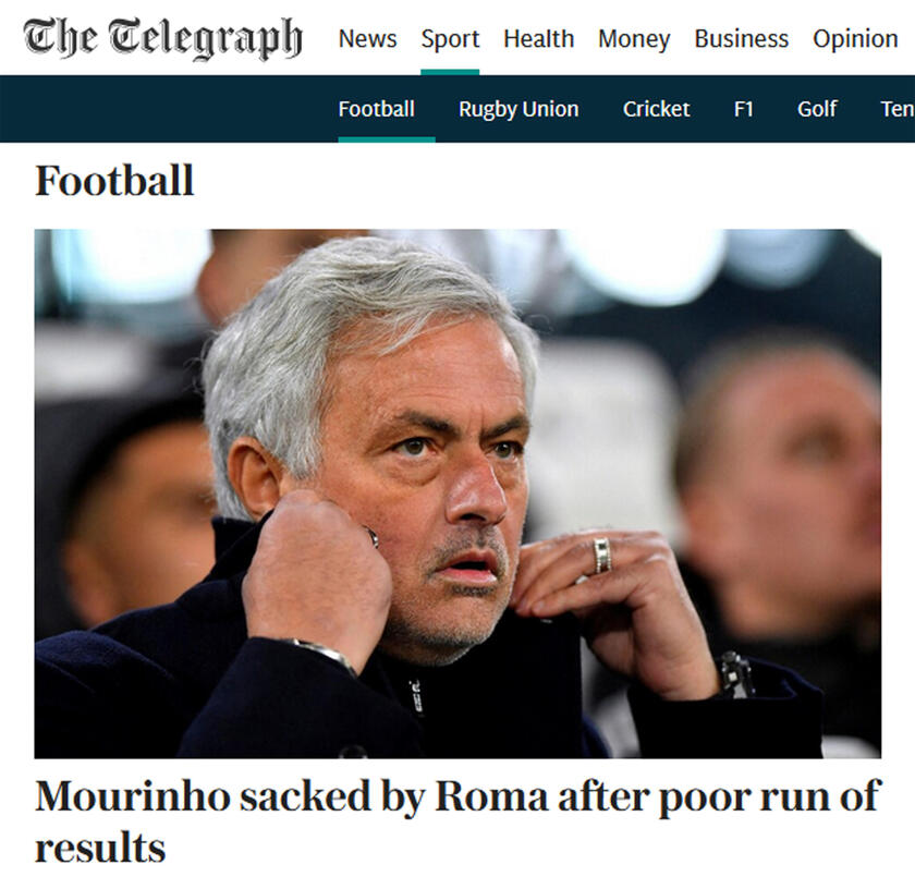 ESONERATO MOURINHO - Rassegna stampa online: THE TELEGRAPH - RIPRODUZIONE RISERVATA