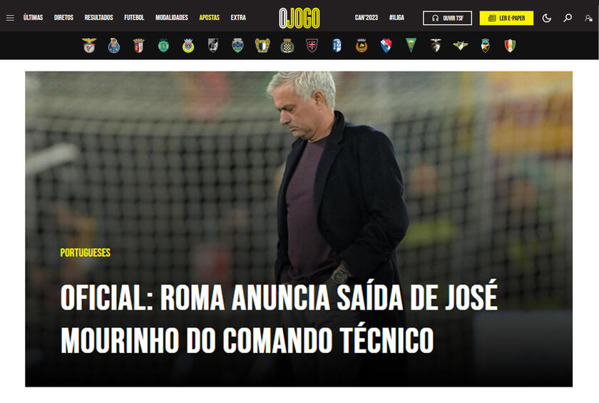 ESONERATO MOURINHO - Rassegna stampa online: O JOGO - RIPRODUZIONE RISERVATA