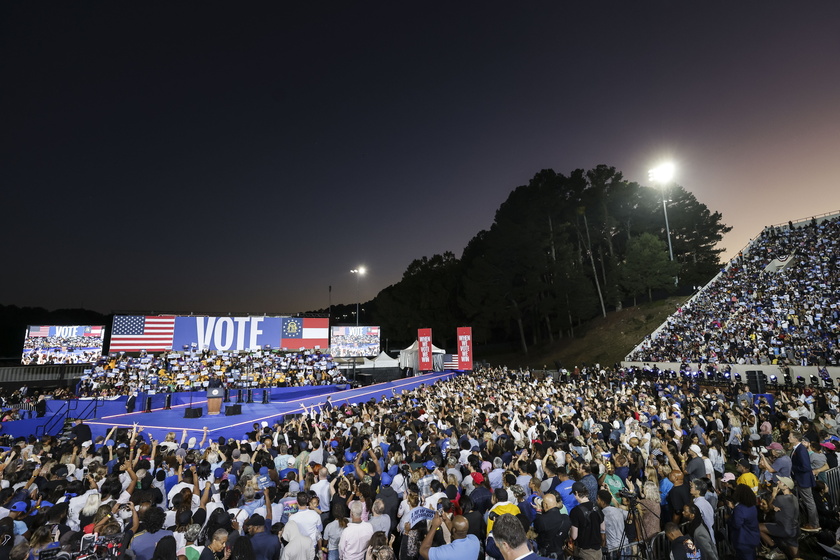 Democratic presidential candidate US Vice President Kamala Harris campaigns in Clarkston, Georgia