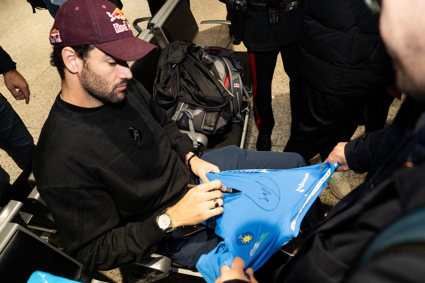 Italian Davis Cup player Matteo Berrettini arrives at Fiumicino airport