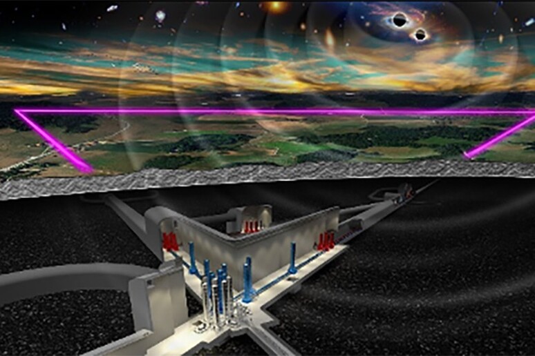 Rappresentazione artistica del futuro Einstein Telescope, destinato a cayyurare le onde gravitazionali (fonte: ET) - RIPRODUZIONE RISERVATA