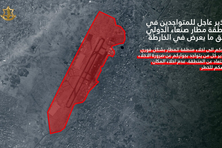 Il post su X del portavoce dell 'Idf che ha invitato ad evacuare la zona dell 'aeroporto di Sana 'a - RIPRODUZIONE RISERVATA